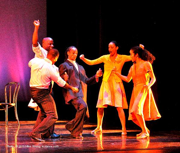 Rodni Williams in Southern Exposure on the black side of the social stage dancing with (l-r) Chris Peacock, Telly Fowler, Chloe Abel, Asha Singh