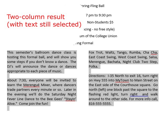 two columns result