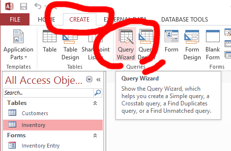 create tab and query wizard icon