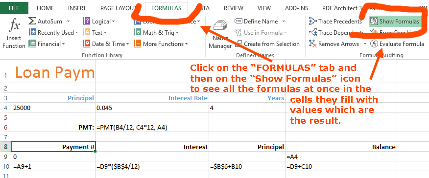 Show formulas